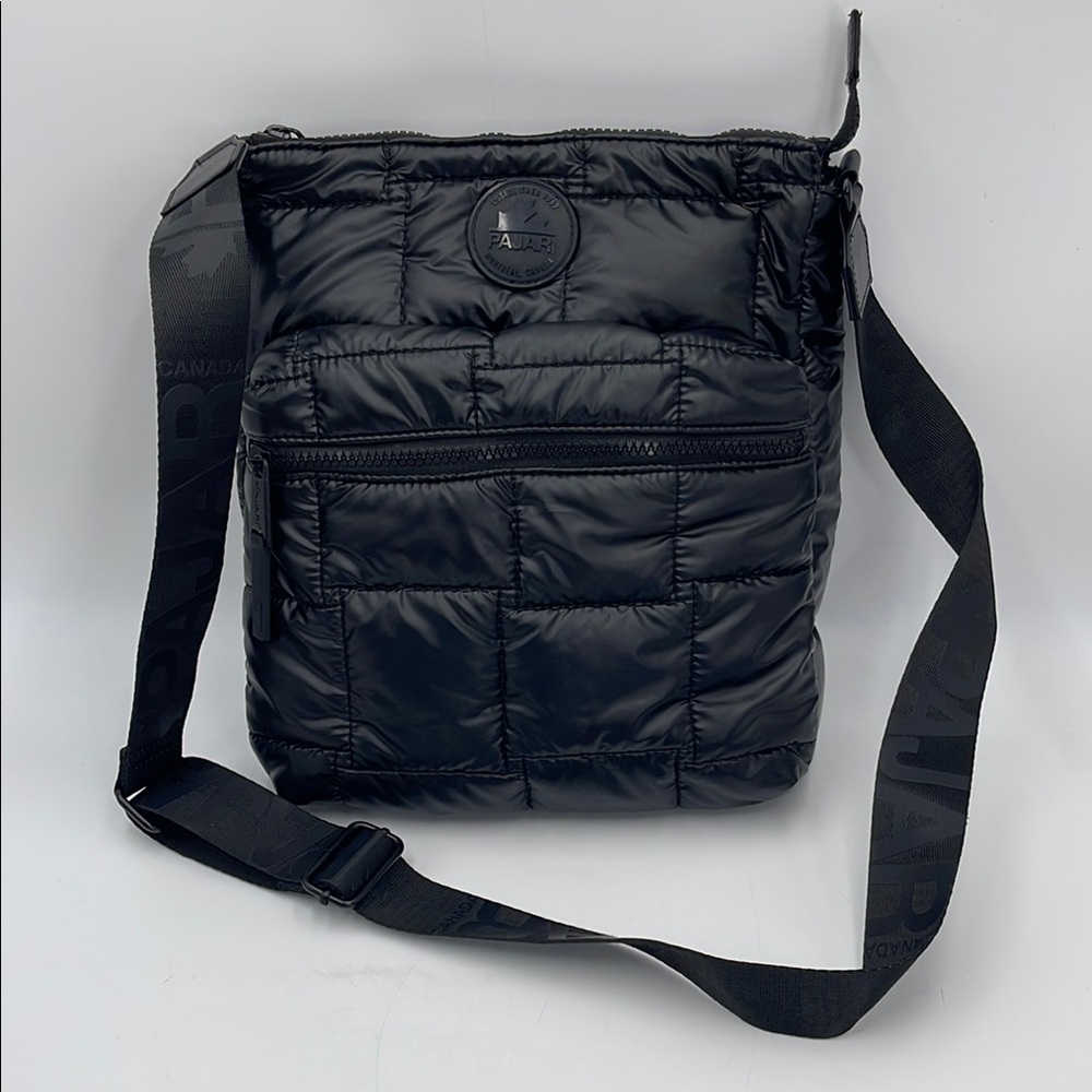 Pajar Black Quilted Nylon Crossbody Messenger Bag